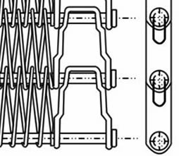 A drawing of flexible rod conveyor belt with standard U-shaped link edge.