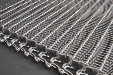 A flexible rod conveyor belt with U-shaped links and side guards.