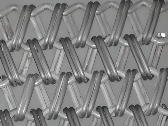 A balanced weave conveyor belt with double round spiral wires and crimped cross rod.