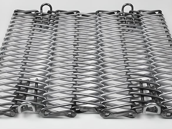 A balanced weave conveyor belt with hooked edge.