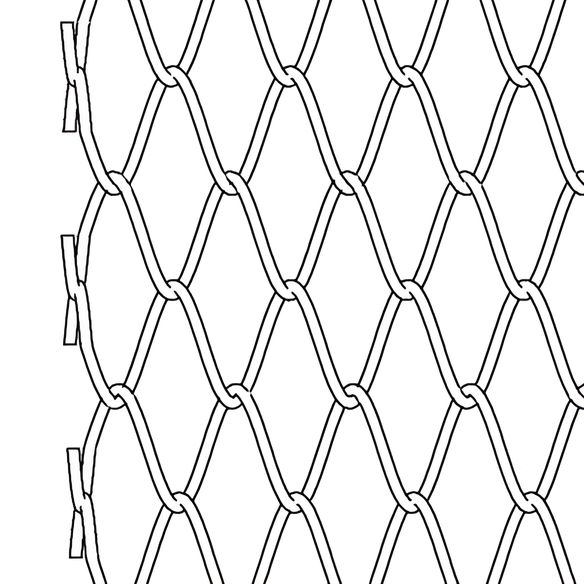 A drawing of chain link conveyor belt with knuckled edge.