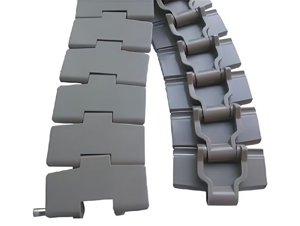 A positive and a reversed side of plastic chain plate on the white background.