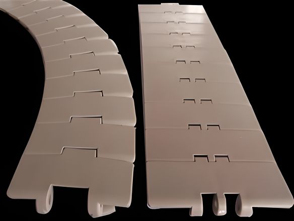 Two plastic chain plate conveyor belt on the white background.