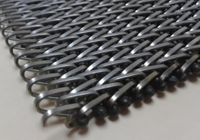 High carbon steel compound weave conveyor belt with flat spiral wire.