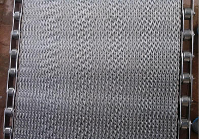 A piece of compound weave conveyor belt with chain edge.
