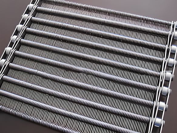 A standard eye link conveyor belt with chain link edge.