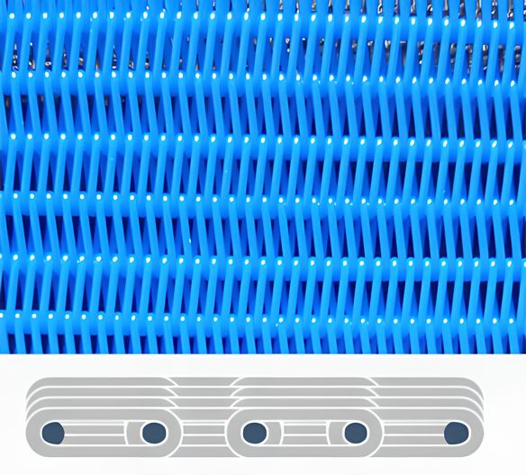 A picture and a drawing of standard round yarn spiral polyester conveyor belt.
